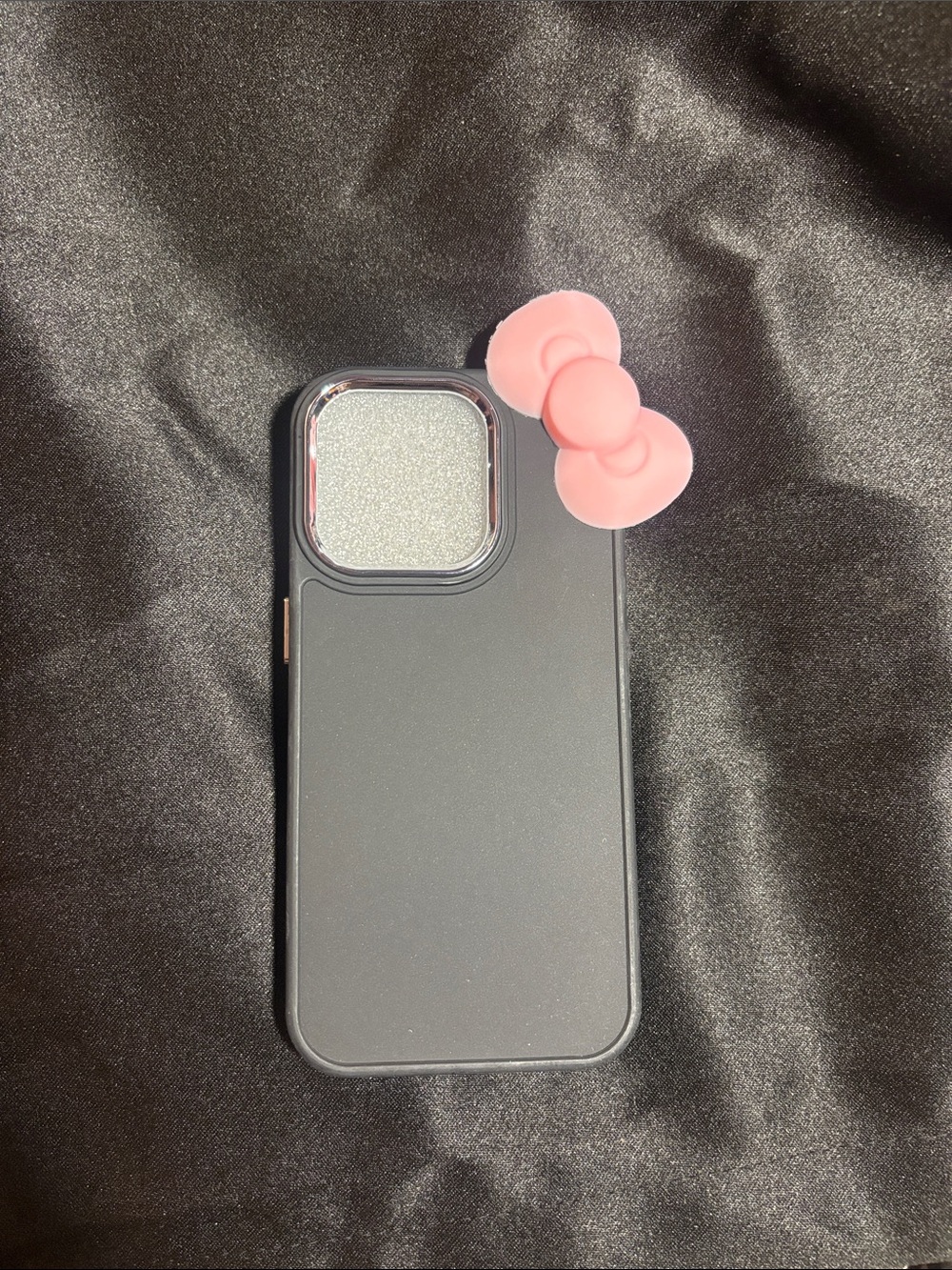 Black Phone Case with Pink Bow Accent - Protective Silicone Cover